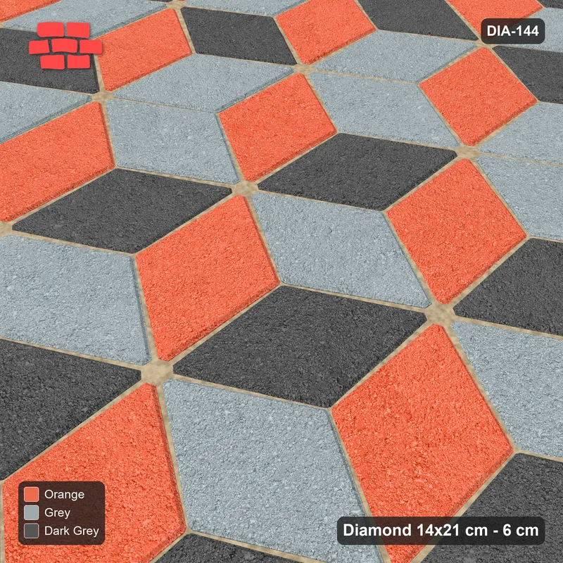 Interlock (Pasco) 14x21 cm · DIA-144 · Tumbling cubes, medallion 60 deg - kerb frame · Side view