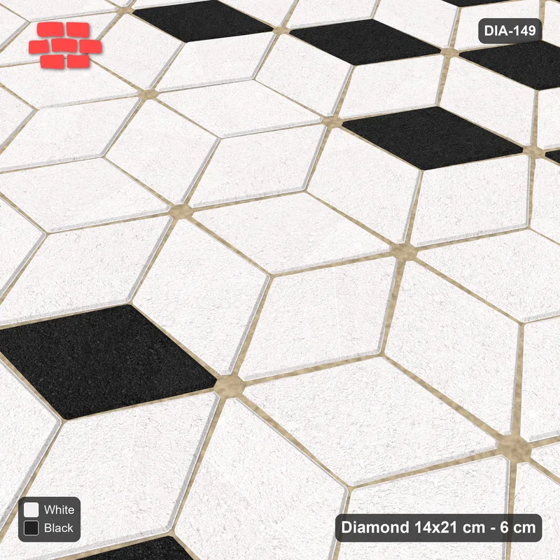 Interlock (Pasco) 14x21 cm · DIA-149 · Tumbling cubes, plain accent band 90 deg - kerb frame · Side view