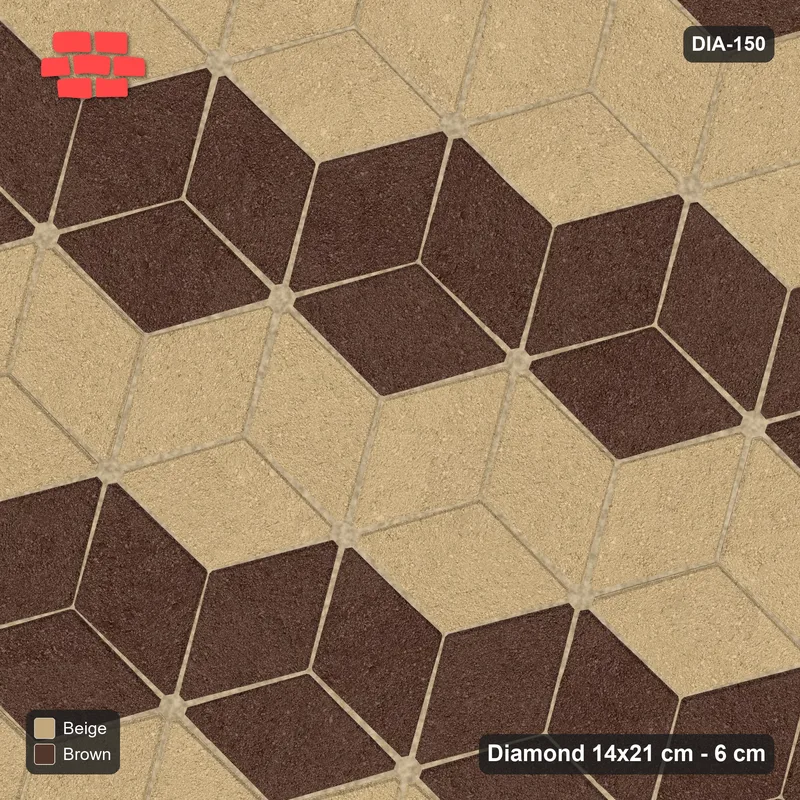 Interlock (Pasco) 14x21 cm · DIA-150 · Tumbling cubes, alternating rows 165 deg - kerb frame · Top view