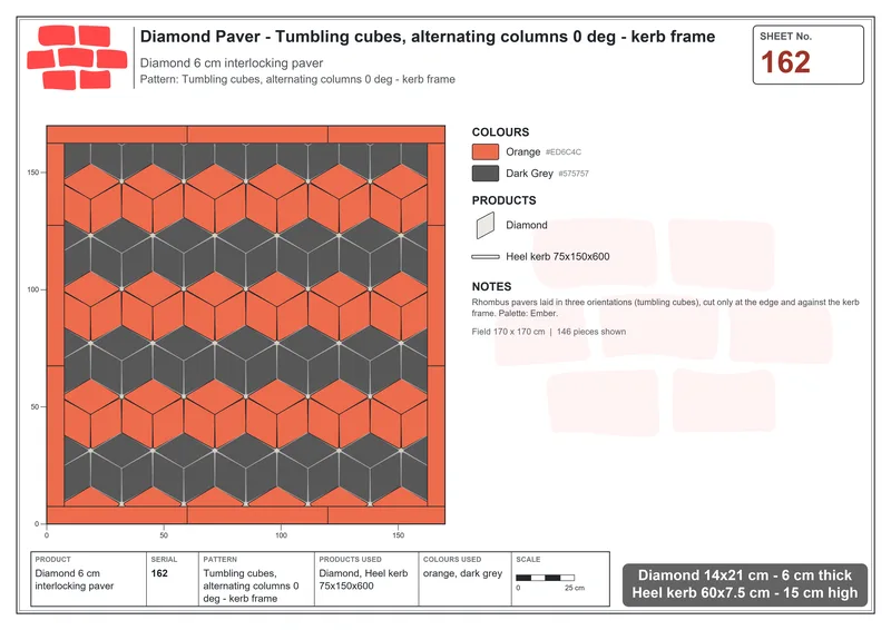 Interlock (Pasco) 14x21 cm · DIA-162 · Tumbling cubes, alternating columns 0 deg - kerb frame · Laying plan