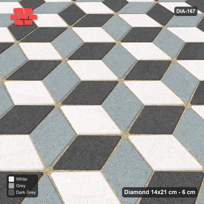 Interlock (Pasco) 14x21 cm · DIA-167 · Tumbling cubes, medallion 15 deg - edge to edge · Side view