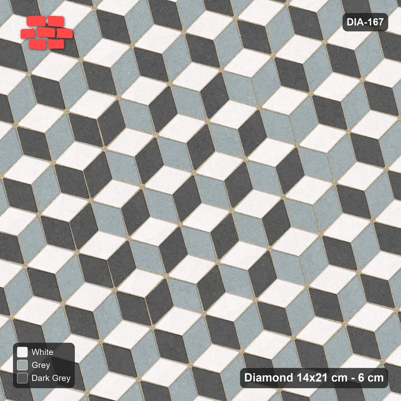 Interlock (Pasco) 14x21 cm · DIA-167 · Tumbling cubes, medallion 15 deg - edge to edge · Top view