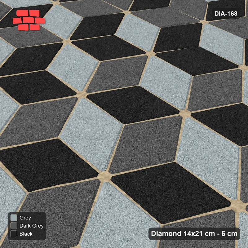 Interlock (Pasco) 14x21 cm · DIA-168 · Tumbling cubes, tonal rings 90 deg - kerb frame · Side view