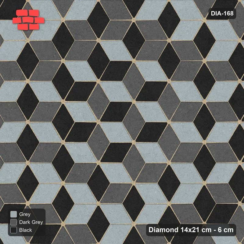 Interlock (Pasco) 14x21 cm · DIA-168 · Tumbling cubes, tonal rings 90 deg - kerb frame · Top view