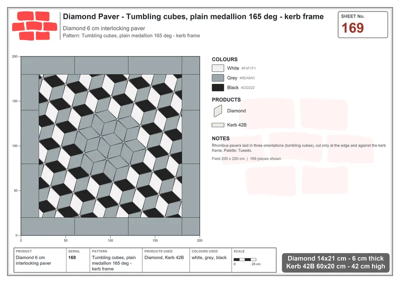 Interlock (Pasco) 14x21 cm · DIA-169 · Tumbling cubes, plain medallion 165 deg - kerb frame · Laying plan