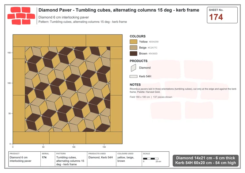 Interlock (Pasco) 14x21 cm · DIA-174 · Tumbling cubes, alternating columns 15 deg - kerb frame · Laying plan