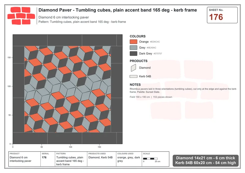 Interlock (Pasco) 14x21 cm · DIA-176 · Tumbling cubes, plain accent band 165 deg - kerb frame · Laying plan