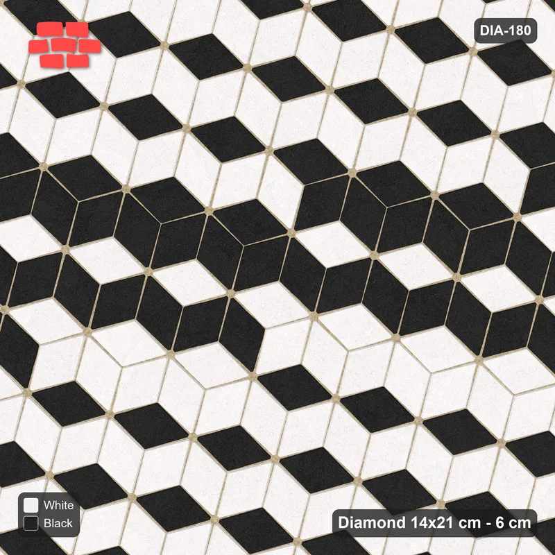 Interlock (Pasco) 14x21 cm · DIA-180 · Tumbling cubes, feature band 105 deg - edge to edge · Top view