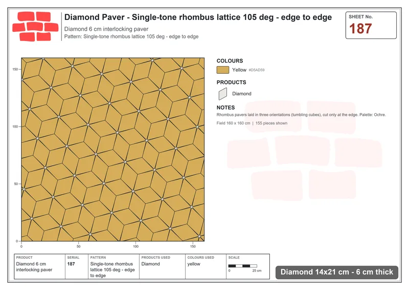 Interlock (Pasco) 14x21 cm · DIA-187 · Single-tone rhombus lattice 105 deg - edge to edge · Laying plan