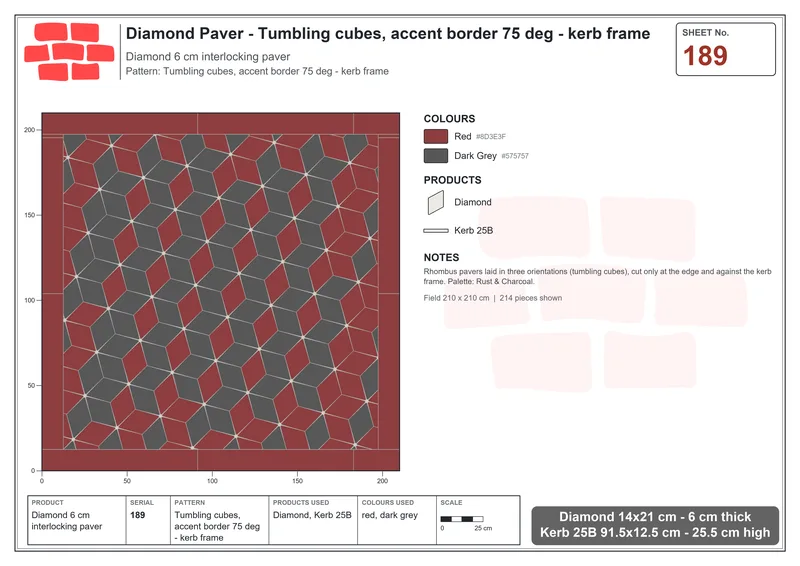Interlock (Pasco) 14x21 cm · DIA-189 · Tumbling cubes, accent border 75 deg - kerb frame · Laying plan