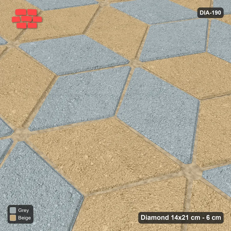 Interlock (Pasco) 14x21 cm · DIA-190 · Tumbling cubes, diagonal flip stripes 150 deg - kerb frame · Side view