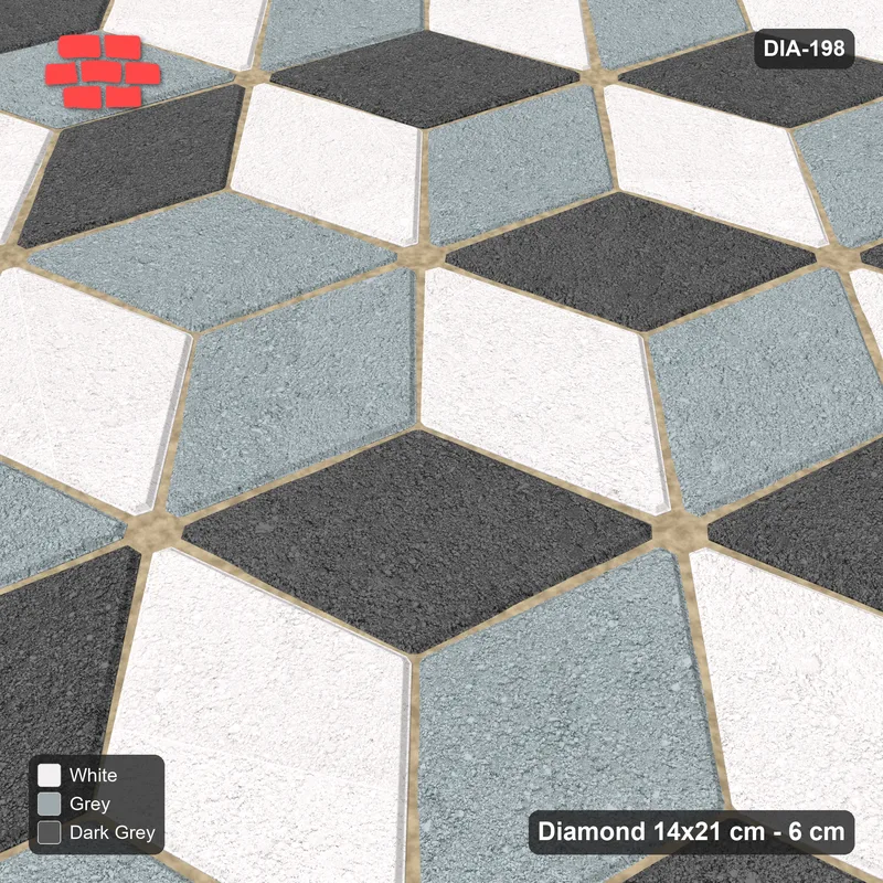 Interlock (Pasco) 14x21 cm · DIA-198 · Tumbling cubes, diagonal zones 45 deg - kerb frame · Side view
