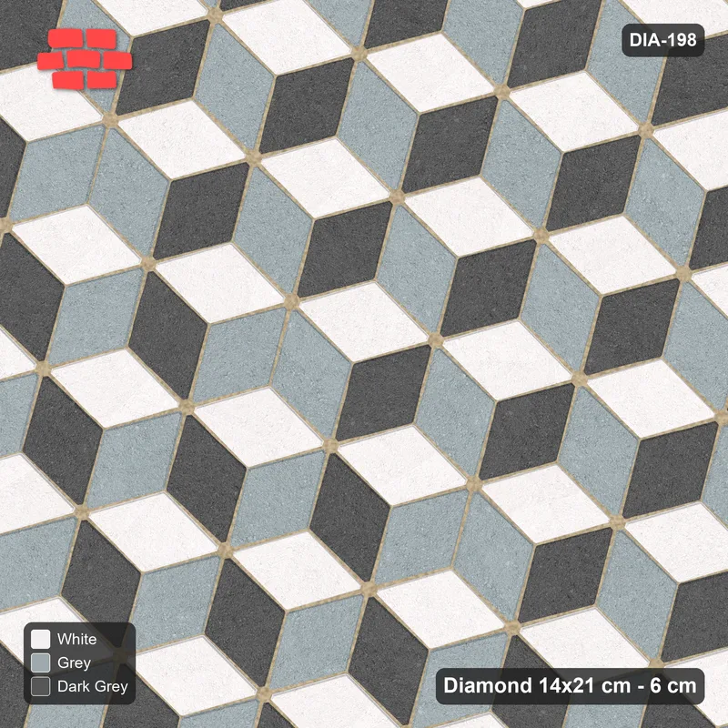 Interlock (Pasco) 14x21 cm · DIA-198 · Tumbling cubes, diagonal zones 45 deg - kerb frame · Top view