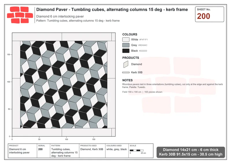 Interlock (Pasco) 14x21 cm · DIA-200 · Tumbling cubes, alternating columns 15 deg - kerb frame · Laying plan