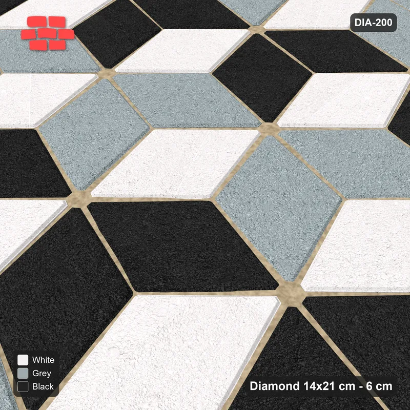 Interlock (Pasco) 14x21 cm · DIA-200 · Tumbling cubes, alternating columns 15 deg - kerb frame · Side view