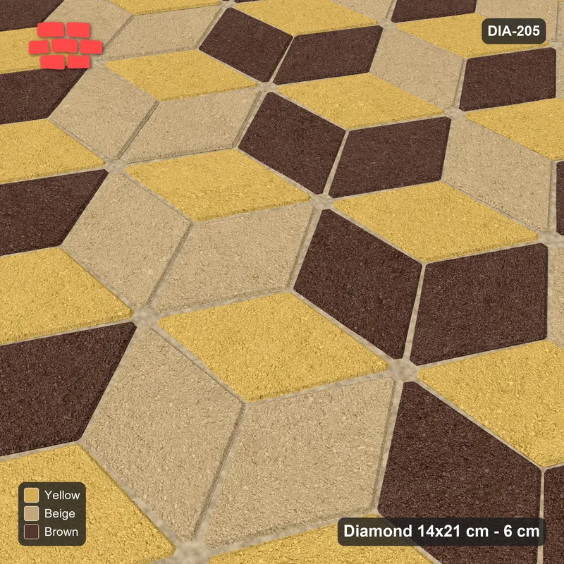 Interlock (Pasco) 14x21 cm · DIA-205 · Tumbling cubes, diagonal flip stripes 30 deg - kerb frame · Side view