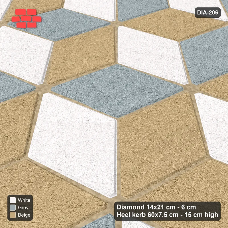 Interlock (Pasco) 14x21 cm · DIA-206 · Tumbling cubes, 3x3 flip blocks 105 deg - kerb frame · Side view