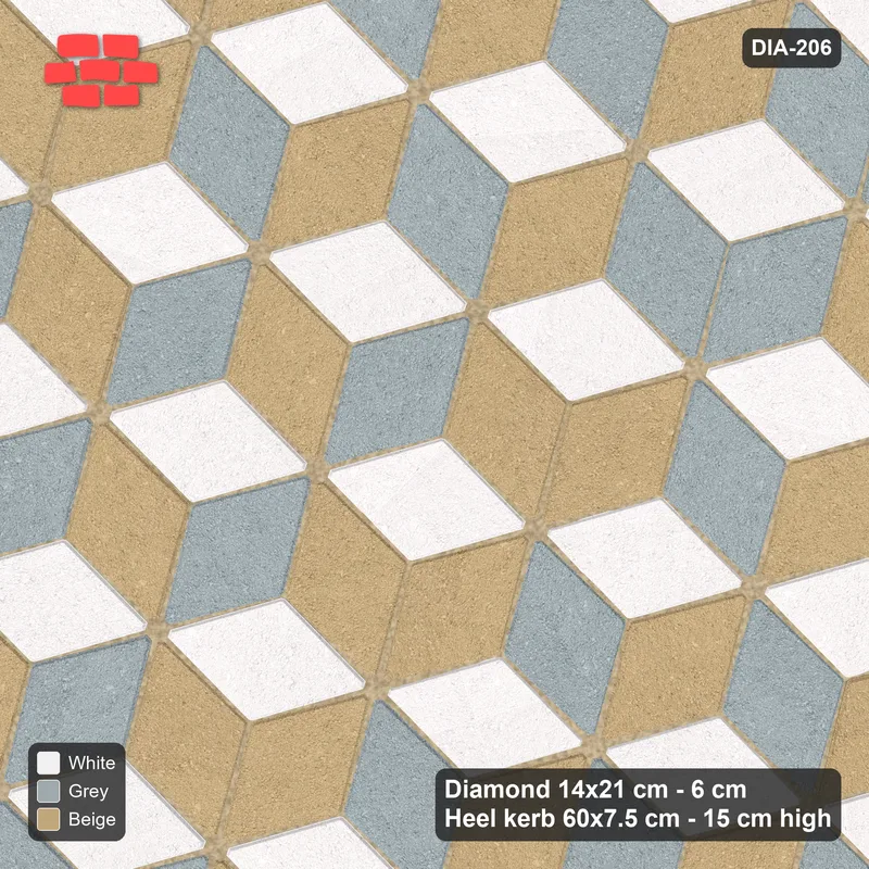 Interlock (Pasco) 14x21 cm · DIA-206 · Tumbling cubes, 3x3 flip blocks 105 deg - kerb frame · Top view