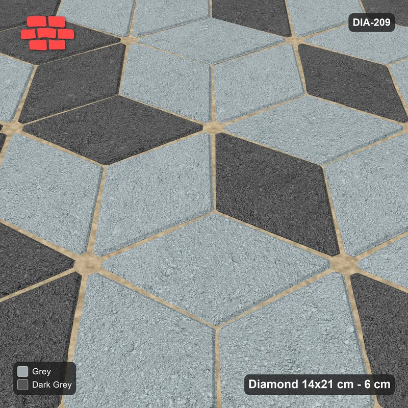 Interlock (Pasco) 14x21 cm · DIA-209 · Tumbling cubes, diagonal zones 165 deg - kerb frame · Side view