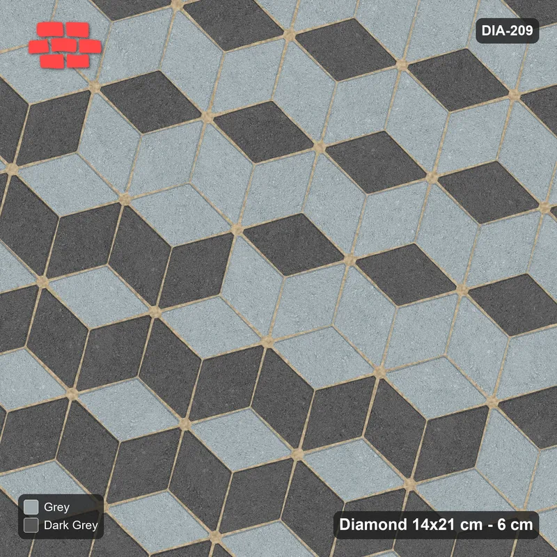 Interlock (Pasco) 14x21 cm · DIA-209 · Tumbling cubes, diagonal zones 165 deg - kerb frame · Top view