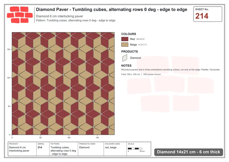 Interlock (Pasco) 14x21 cm · DIA-214 · Tumbling cubes, alternating rows 0 deg - edge to edge · Laying plan
