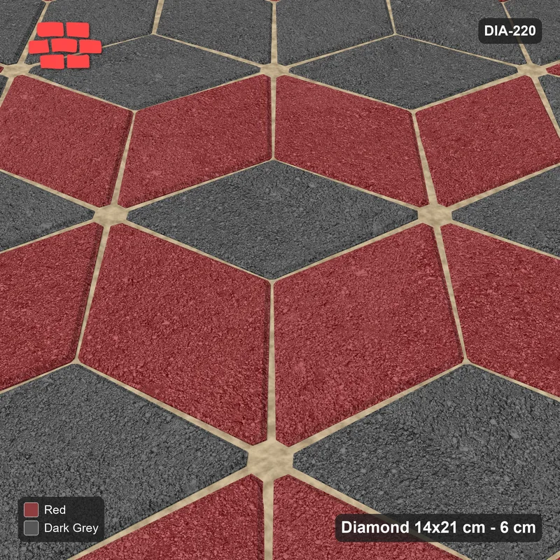 Interlock (Pasco) 14x21 cm · DIA-220 · Tumbling cubes, tonal rings 105 deg - kerb frame · Side view