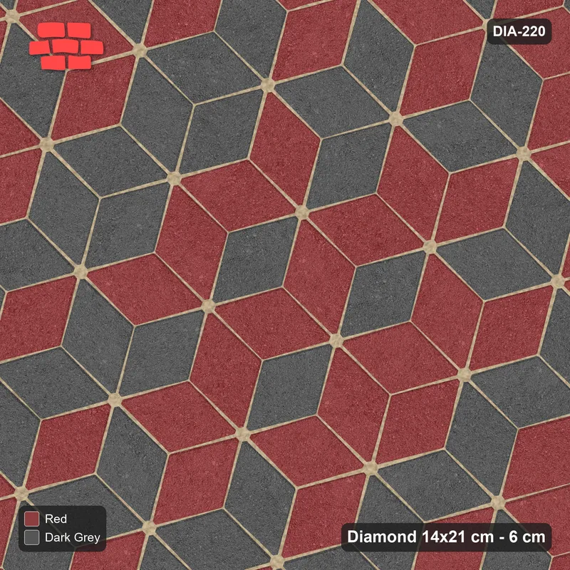 Interlock (Pasco) 14x21 cm · DIA-220 · Tumbling cubes, tonal rings 105 deg - kerb frame · Top view