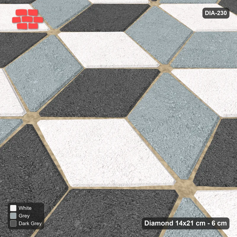 Interlock (Pasco) 14x21 cm · DIA-230 · Tumbling cubes, feature band 135 deg - kerb frame · Side view