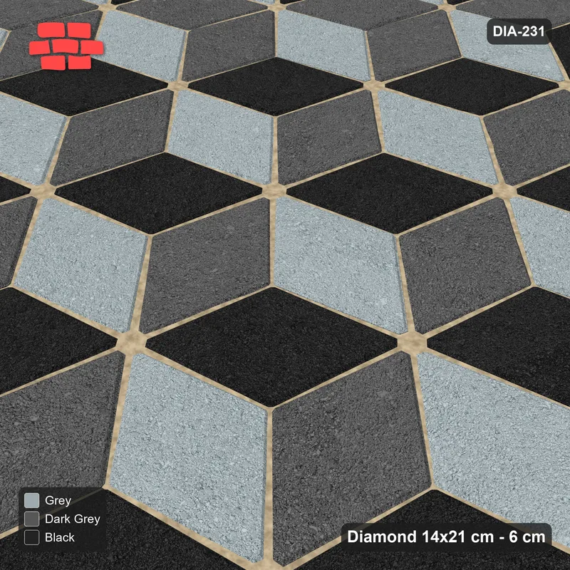 Interlock (Pasco) 14x21 cm · DIA-231 · Tumbling cubes, medallion 45 deg - edge to edge · Side view