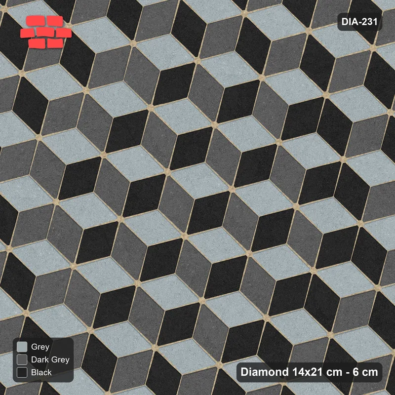 Interlock (Pasco) 14x21 cm · DIA-231 · Tumbling cubes, medallion 45 deg - edge to edge · Top view