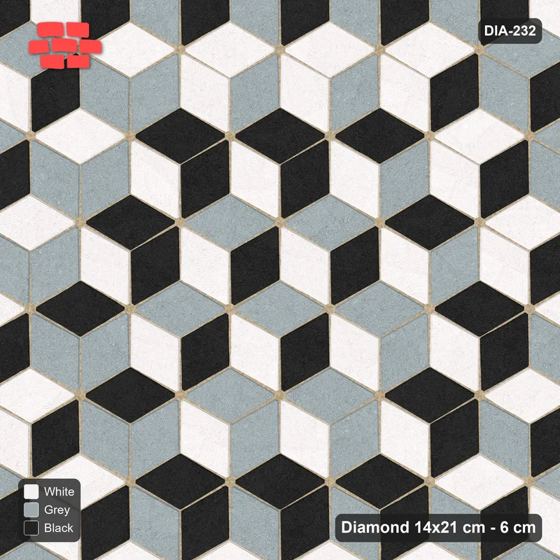 Interlock (Pasco) 14x21 cm · DIA-232 · Tumbling cubes, tonal rings 120 deg - kerb frame · Top view