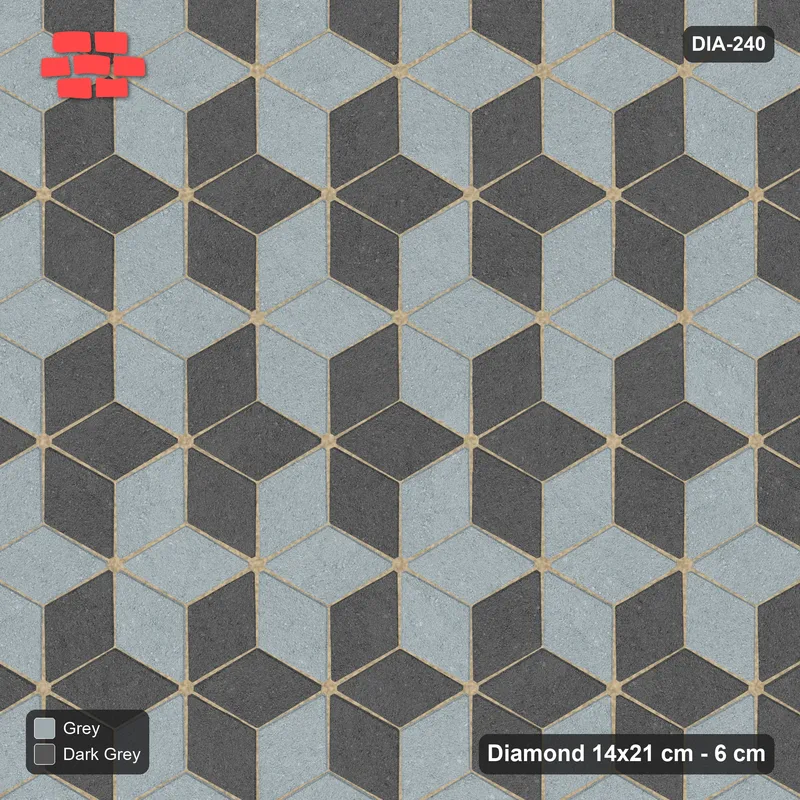 Interlock (Pasco) 14x21 cm · DIA-240 · Tumbling cubes, alternating rows 0 deg - kerb frame · Top view