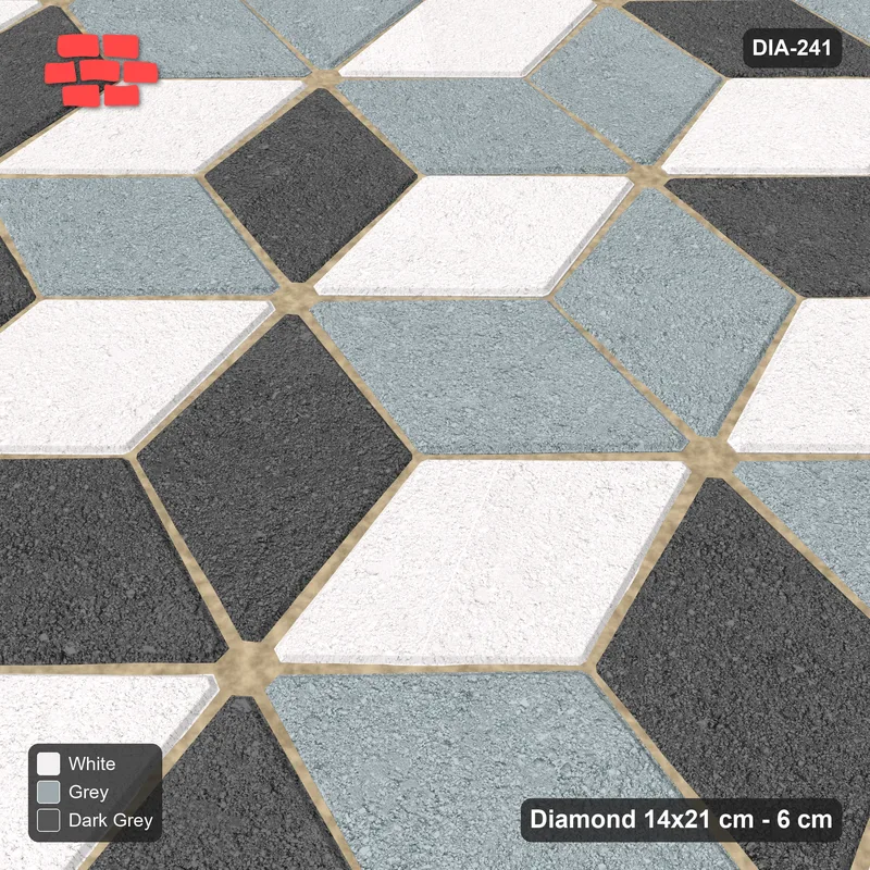 Interlock (Pasco) 14x21 cm · DIA-241 · Tumbling cubes, feature band 75 deg - kerb frame · Side view