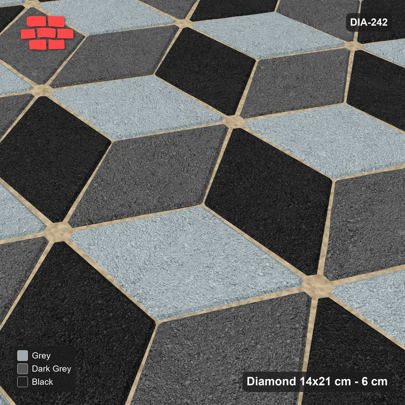 Interlock (Pasco) 14x21 cm · DIA-242 · Tumbling cubes, medallion 150 deg - kerb frame · Side view