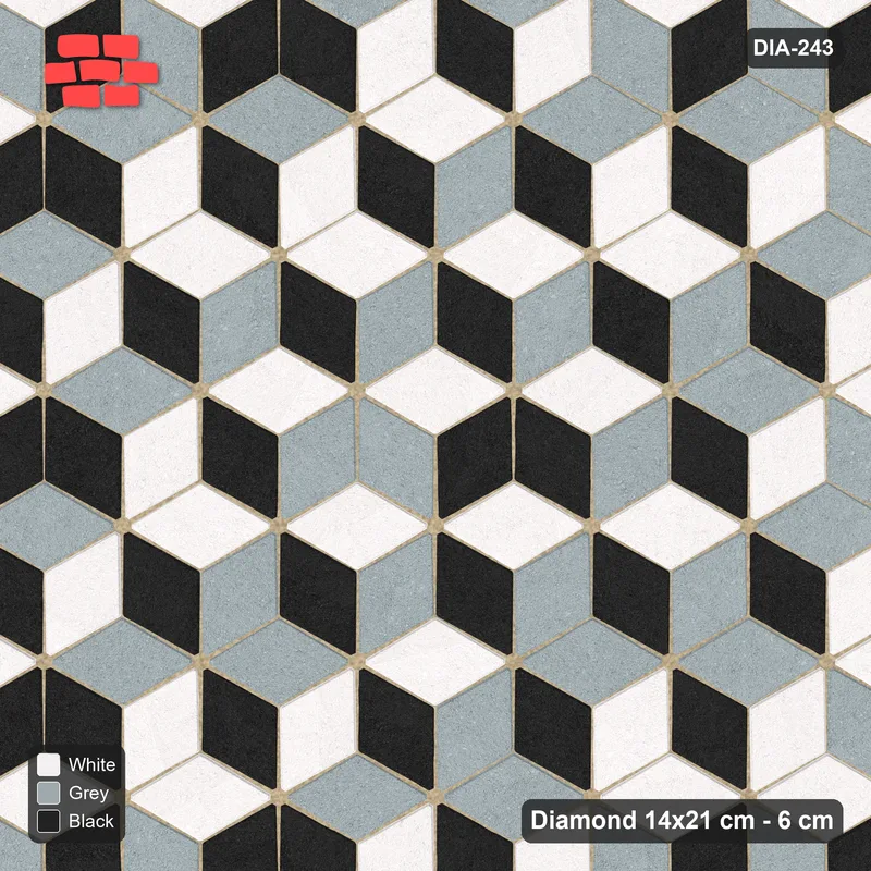 Interlock (Pasco) 14x21 cm · DIA-243 · Tumbling cubes, tonal rings 60 deg - edge to edge · Top view