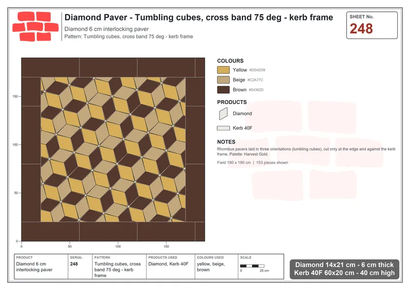 Interlock (Pasco) 14x21 cm · DIA-248 · Tumbling cubes, cross band 75 deg - kerb frame · Laying plan