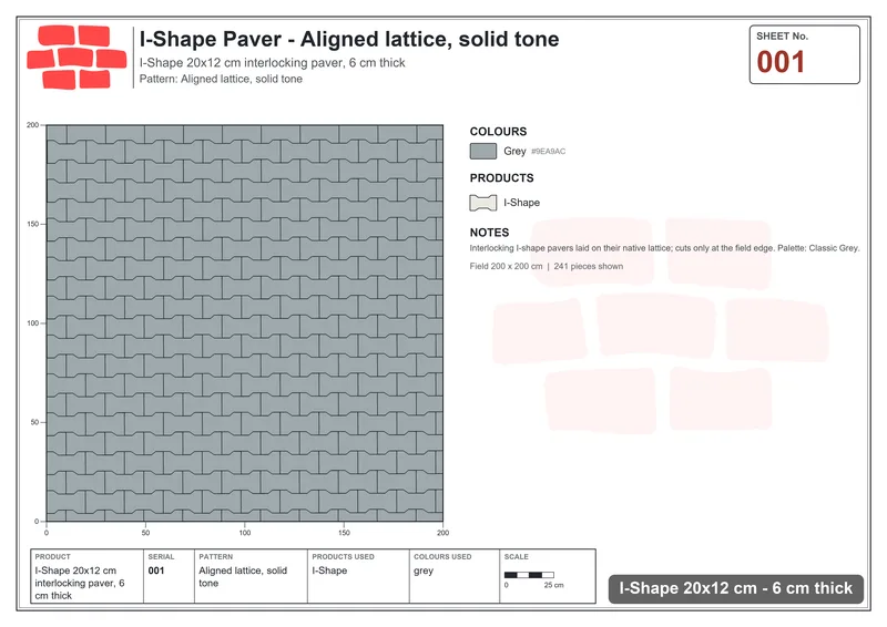 Interlock (Pasco) 20x12 cm · ISH-001 · Aligned lattice, solid tone · Laying plan Interlock (Pasco) 20x12 cm · ISH-001 · Aligned lattice, solid tone · Laying plan
