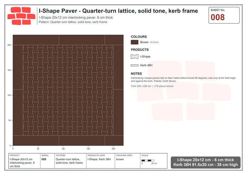 Interlock (Pasco) 20x12 cm · ISH-008 · Quarter-turn lattice, solid tone, kerb frame · Laying plan Interlock (Pasco) 20x12 cm · ISH-008 · Quarter-turn lattice, solid tone, kerb frame · Laying plan