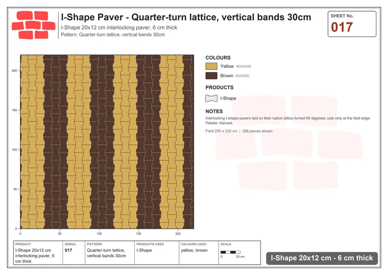 Interlock (Pasco) 20x12 cm · ISH-017 · Quarter-turn lattice, vertical bands 30cm · Laying plan Interlock (Pasco) 20x12 cm · ISH-017 · Quarter-turn lattice, vertical bands 30cm · Laying plan