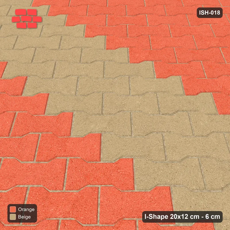 Interlock (Pasco) 20x12 cm · ISH-018 · Diagonal 45 deg lattice, accent course every 4th band 36cm, kerb frame · Side view Interlock (Pasco) 20x12 cm · ISH-018 · Diagonal 45 deg lattice, accent course every 4th band 36cm, kerb frame · Side view