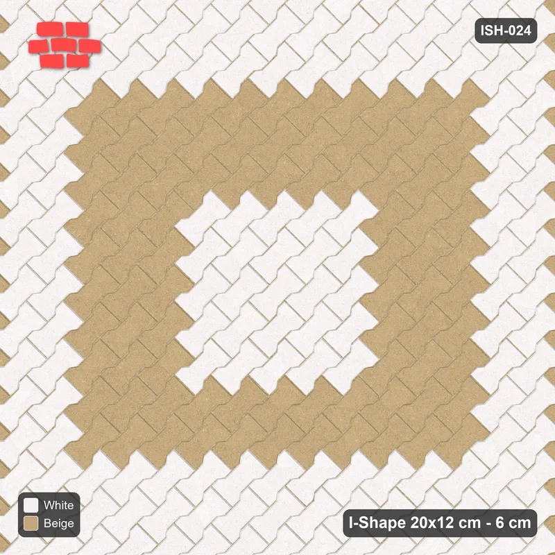 Interlock (Pasco) 20x12 cm · ISH-024 · Diagonal 45 deg lattice, square rings 36cm, kerb frame · Top view Interlock (Pasco) 20x12 cm · ISH-024 · Diagonal 45 deg lattice, square rings 36cm, kerb frame · Top view