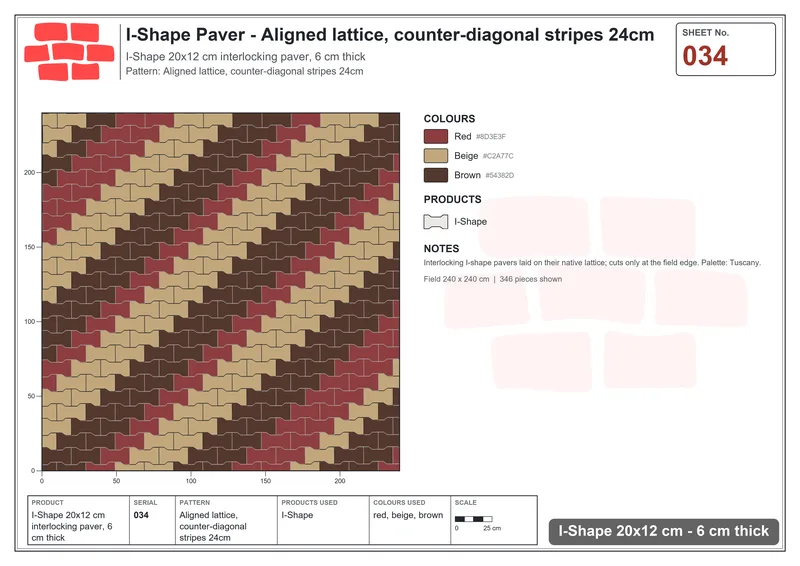 Interlock (Pasco) 20x12 cm · ISH-034 · Aligned lattice, counter-diagonal stripes 24cm · Laying plan Interlock (Pasco) 20x12 cm · ISH-034 · Aligned lattice, counter-diagonal stripes 24cm · Laying plan
