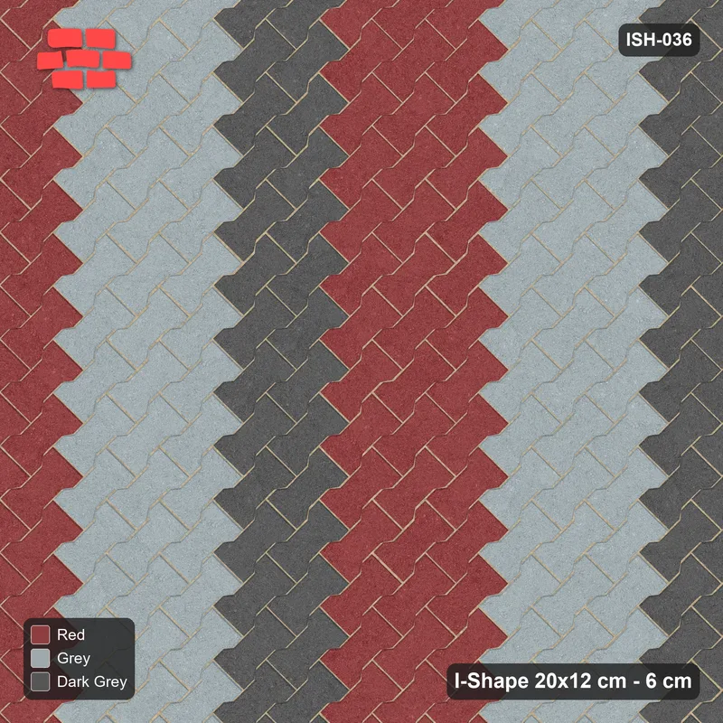 Interlock (Pasco) 20x12 cm · ISH-036 · Diagonal 45 deg lattice, vertical bands 36cm, kerb frame · Top view Interlock (Pasco) 20x12 cm · ISH-036 · Diagonal 45 deg lattice, vertical bands 36cm, kerb frame · Top view