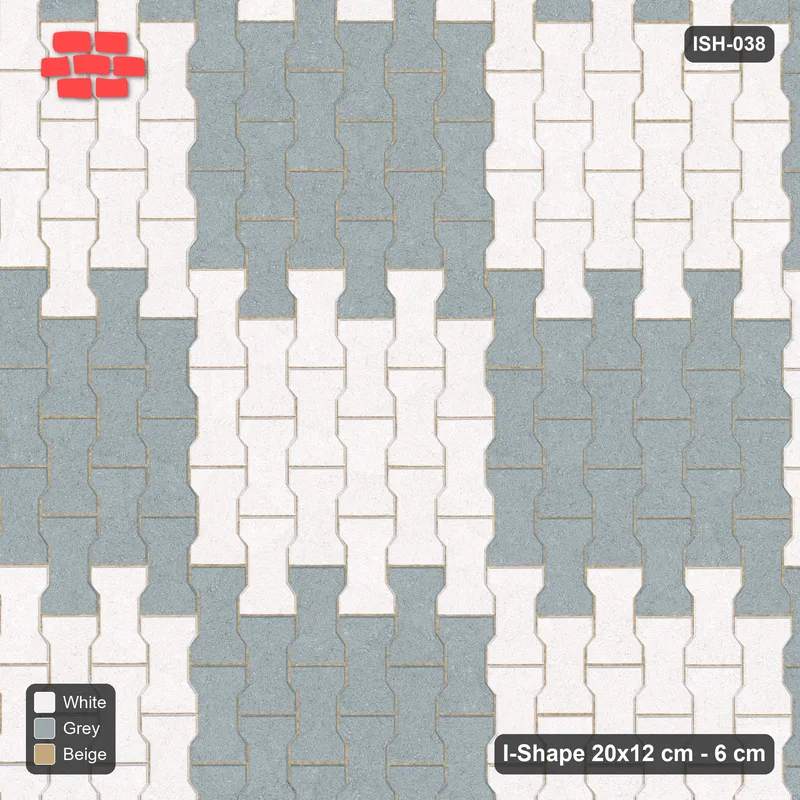 Interlock (Pasco) 20x12 cm · ISH-038 · Quarter-turn lattice, checker 60cm, kerb frame · Top view Interlock (Pasco) 20x12 cm · ISH-038 · Quarter-turn lattice, checker 60cm, kerb frame · Top view