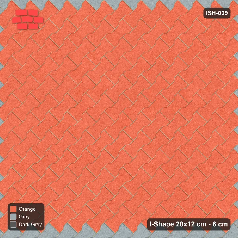 Interlock (Pasco) 20x12 cm · ISH-039 · Diagonal 45 deg lattice, solid field, accent kerb with edge course, kerb frame · Top view Interlock (Pasco) 20x12 cm · ISH-039 · Diagonal 45 deg lattice, solid field, accent kerb with edge course, kerb frame · Top view