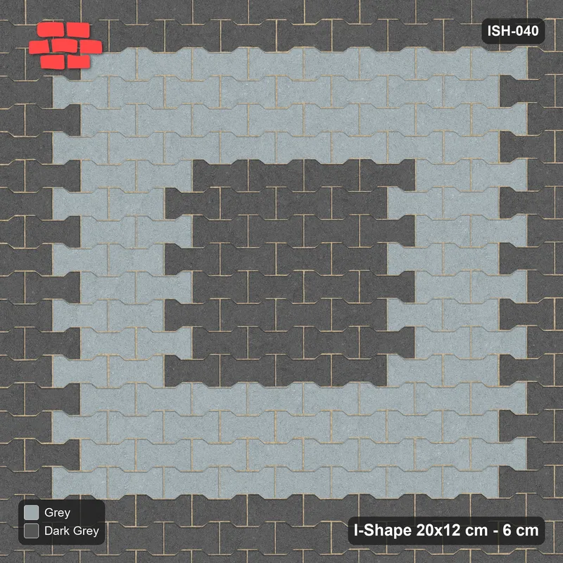 Interlock (Pasco) 20x12 cm · ISH-040 · Aligned lattice, square rings 40cm, kerb frame · Top view Interlock (Pasco) 20x12 cm · ISH-040 · Aligned lattice, square rings 40cm, kerb frame · Top view