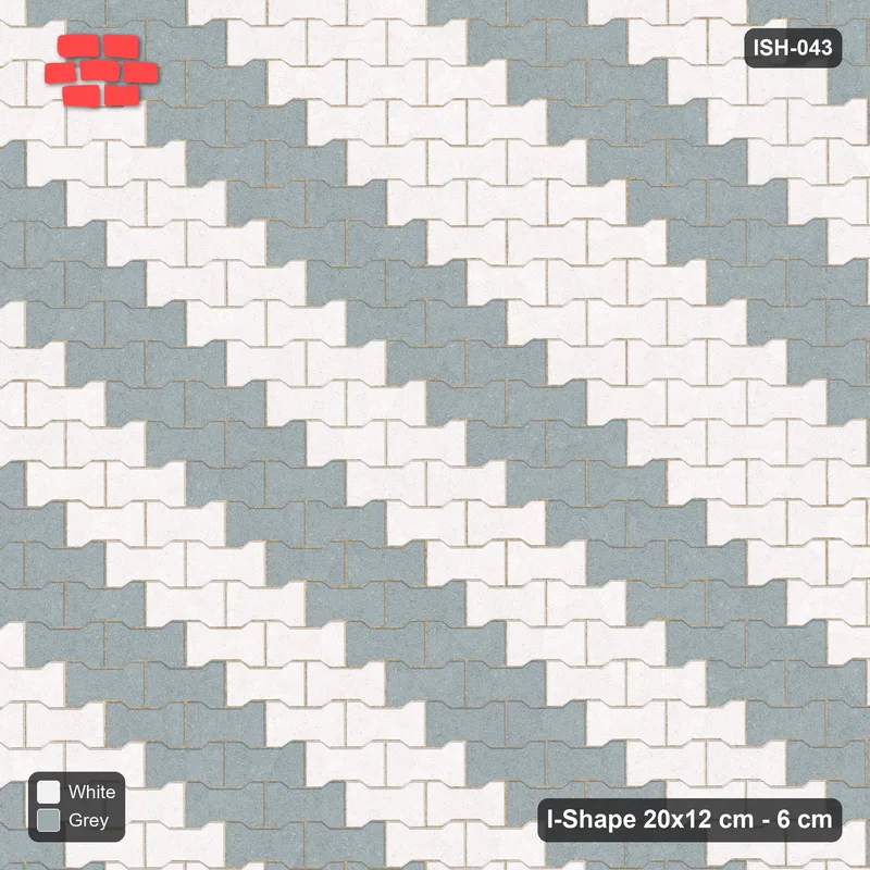 Interlock (Pasco) 20x12 cm · ISH-043 · Aligned lattice, diagonal stripes 30cm, kerb frame · Top view Interlock (Pasco) 20x12 cm · ISH-043 · Aligned lattice, diagonal stripes 30cm, kerb frame · Top view