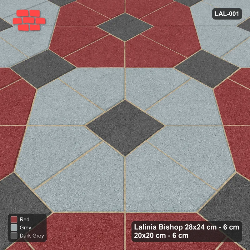 Interlock (Pasco) 28x24 cm · LAL-001 · Octagon Rosette Grid - chequer octagons, dark centres and gap squares · Side view Interlock (Pasco) 28x24 cm · LAL-001 · Octagon Rosette Grid - chequer octagons, dark centres and gap squares · Side view