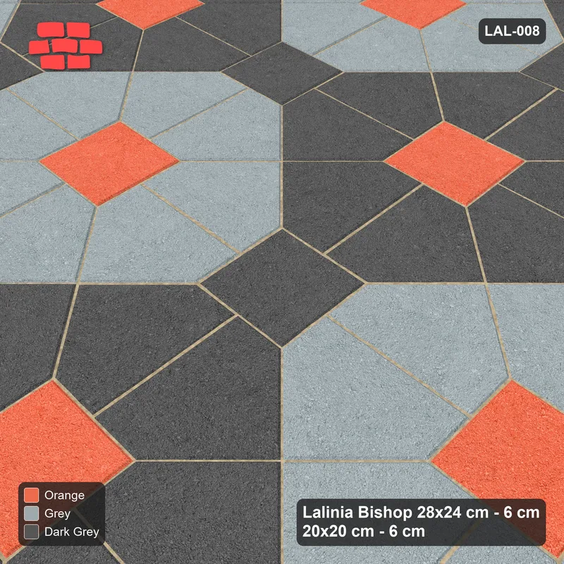 Interlock (Pasco) 28x24 cm · LAL-008 · Octagon Rosette Grid - chequer octagons, accent centres, gap squares matched · Side view Interlock (Pasco) 28x24 cm · LAL-008 · Octagon Rosette Grid - chequer octagons, accent centres, gap squares matched · Side view