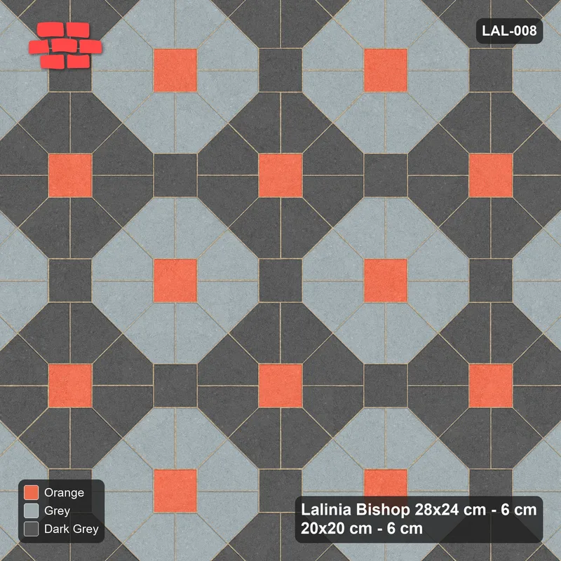 Interlock (Pasco) 28x24 cm · LAL-008 · Octagon Rosette Grid - chequer octagons, accent centres, gap squares matched · Top view Interlock (Pasco) 28x24 cm · LAL-008 · Octagon Rosette Grid - chequer octagons, accent centres, gap squares matched · Top view